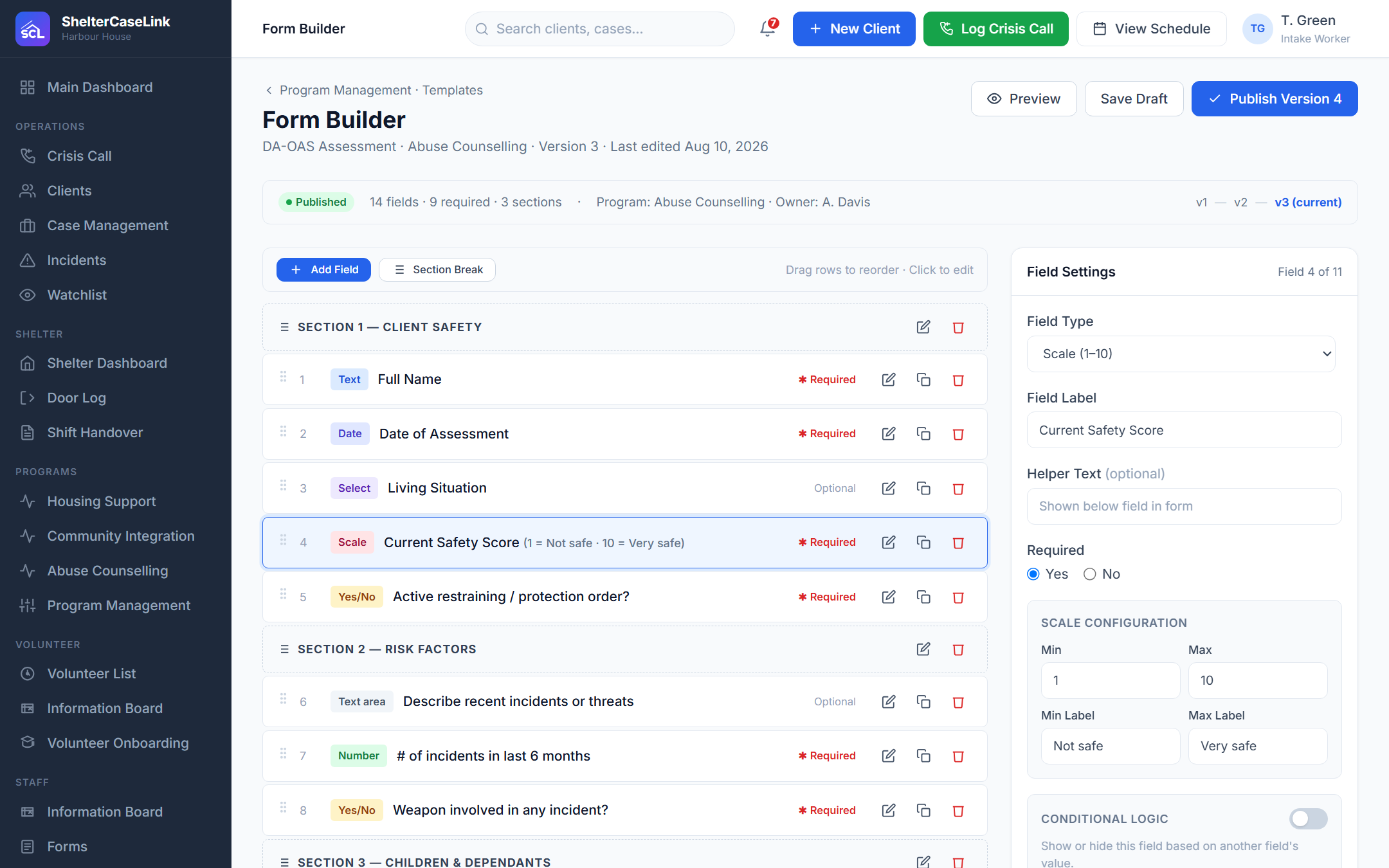 Program form builder with custom fields